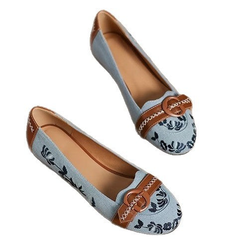 Damen Ballerina-Schuhe mit modischen Floral-Applikationen und eleganter Schnalle EB