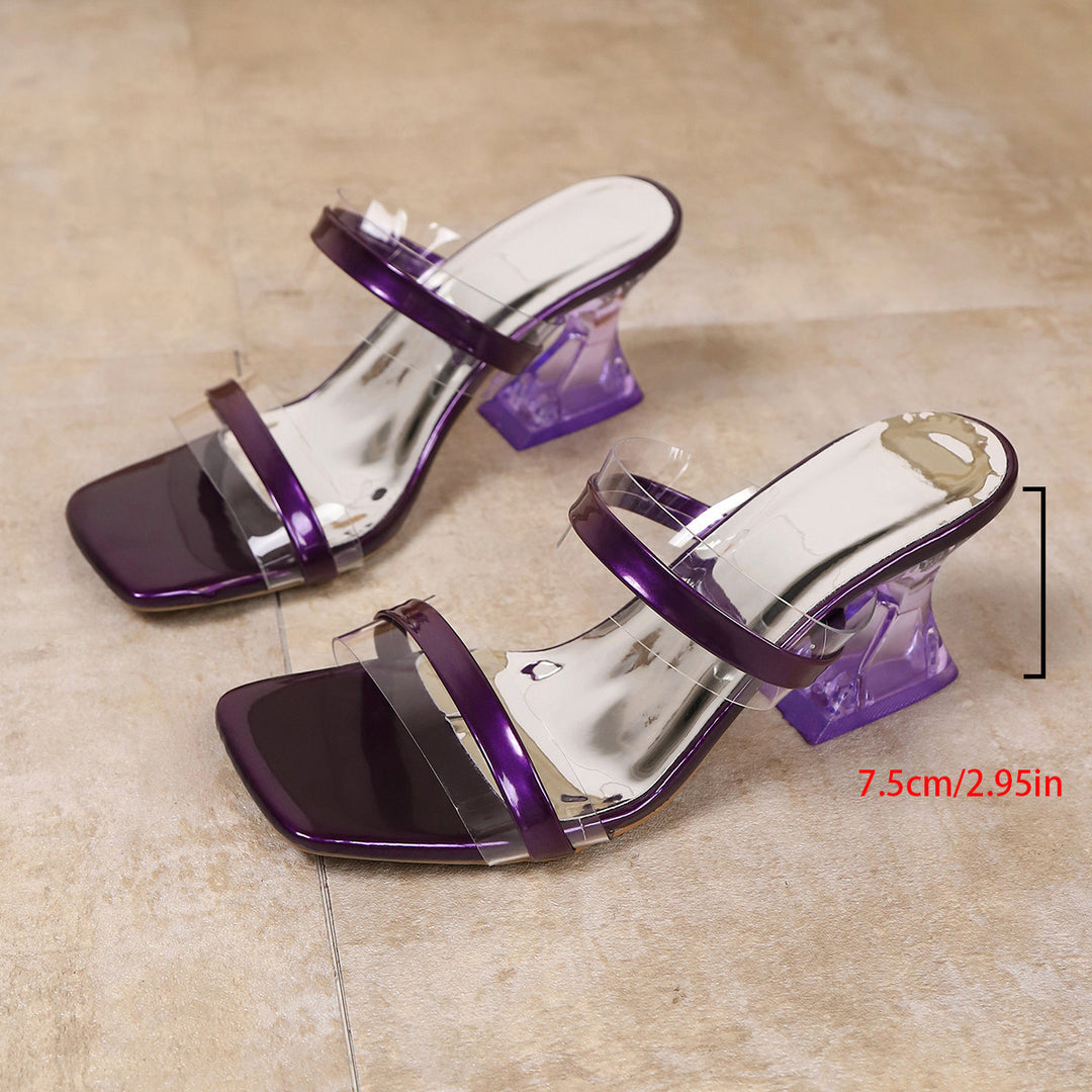 Damen moderne Sandalen mit transparentem Design und mittelschichtigem Blockabsatz EB