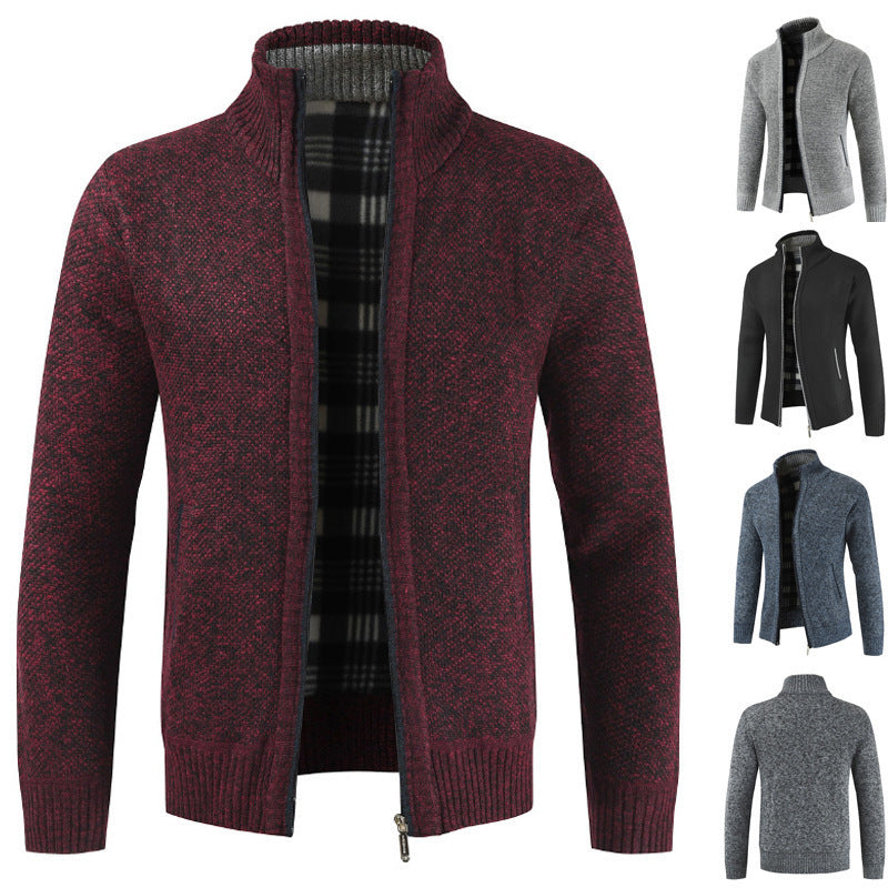 Herren Strickjacke mit hohem Kragen und seitlichen Taschen EB