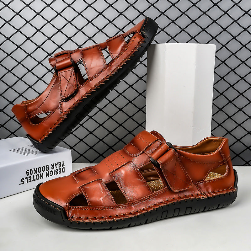 Herren Bequeme Leder-Sandalen mit verstellbarem Riemen EB