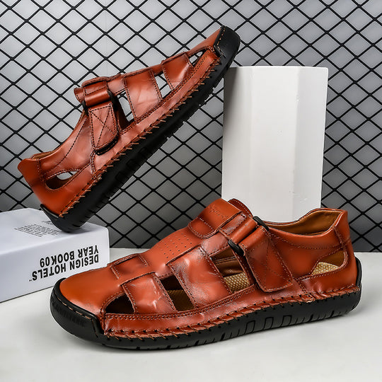 Herren Bequeme Leder-Sandalen mit verstellbarem Riemen EB
