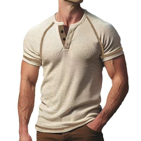 Herren modisches Halblangarm-T-Shirt mit Knopfleiste EB