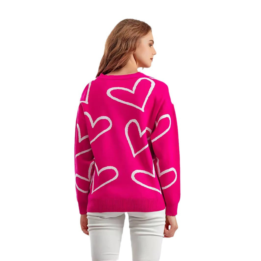 Damen Strickjacke mit Herzmotiv und lockerem Schnitt EB