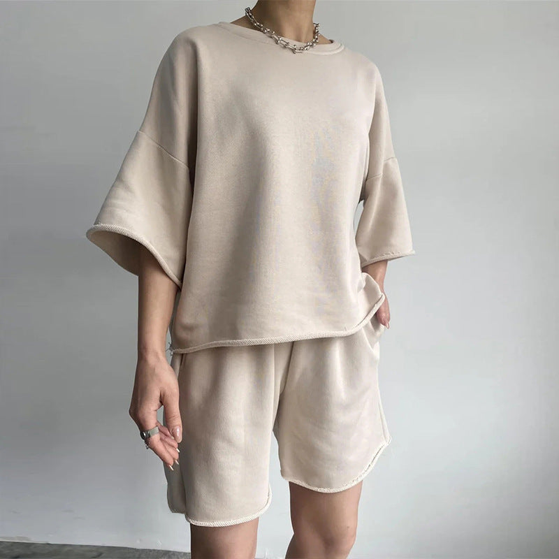 Damen lässiges Crop-Top und Shorts-Set mit weitem Schnitt EB