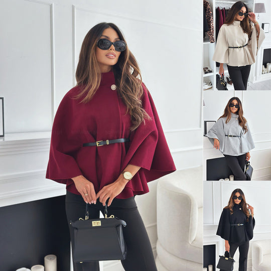 Damen Cape-Jacke mit stylischem Gürtel und eleganter Struktur EB