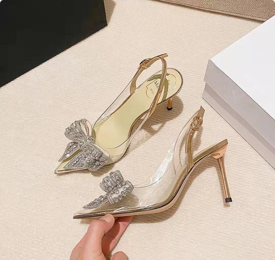Damen Glamouröse Slingback-Pumps mit eleganter Schleifenverzierung und funkelnden Applikationen EB