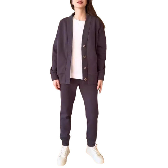 Damen lässige Oversized Sweatjacke mit Knöpfen EB