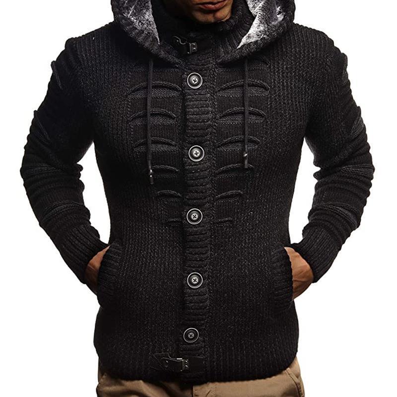Herren Strickjacke mit Kapuze und dekorativen Knopfdetails EB