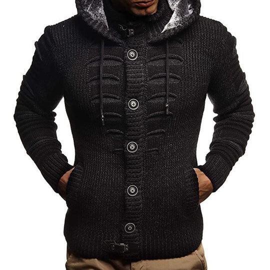 Herren Strickjacke mit Kapuze und dekorativen Knopfdetails EB
