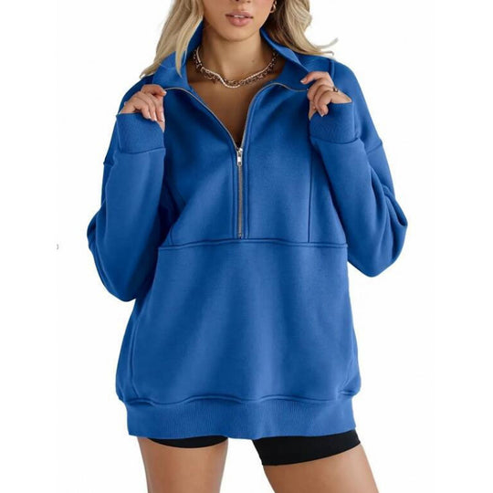 Damen Sweatshirt mit halbem Reißverschluss und oversized Schnitt EB