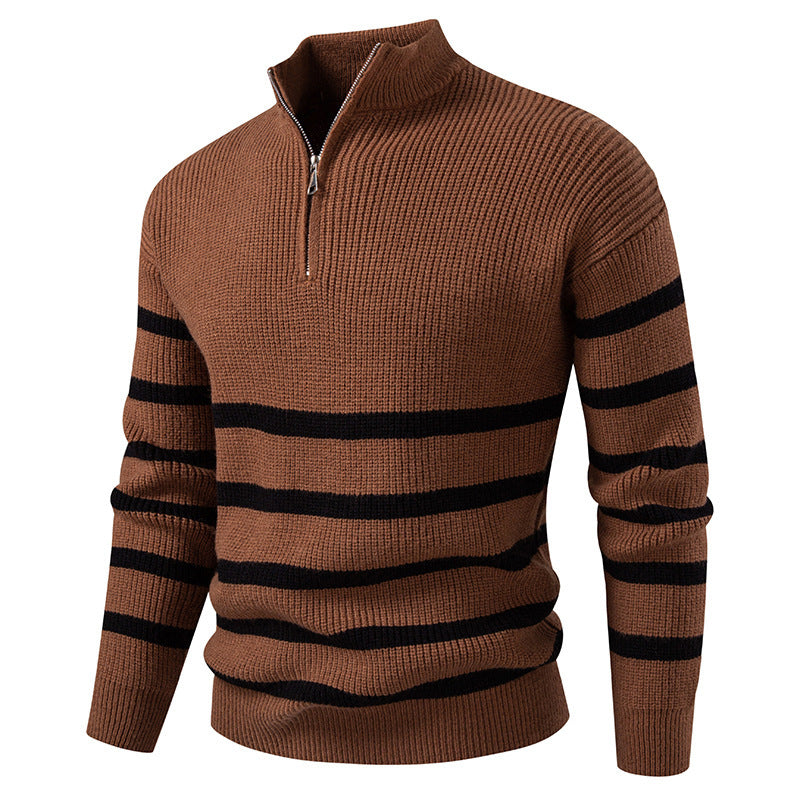 Herren Strickpullover mit modernem Halbreißverschluss und gestreiftem Design EB