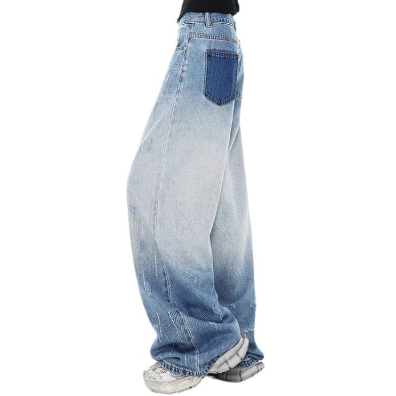 Damen Weit geschnittene Jeans mit hoch geschnittenem Bund und modischen Details EB