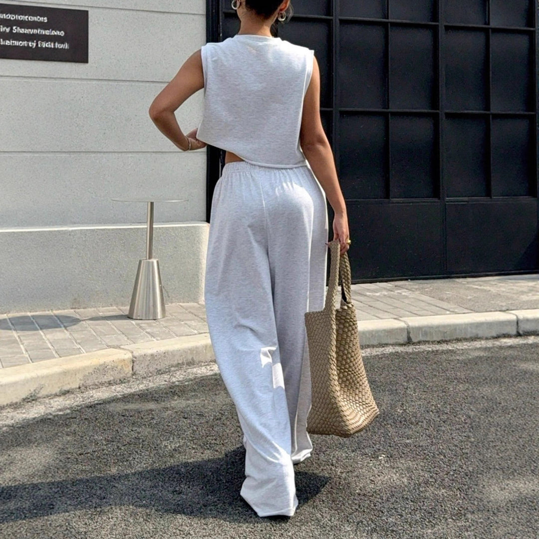 Damen lässiges Crop-Top und weite Freizeithosen Set EB