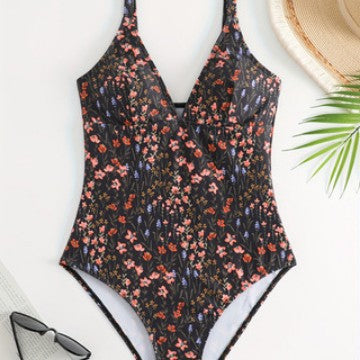 Damen eleganter und figurbetonter Badeanzug mit floralem Design EB