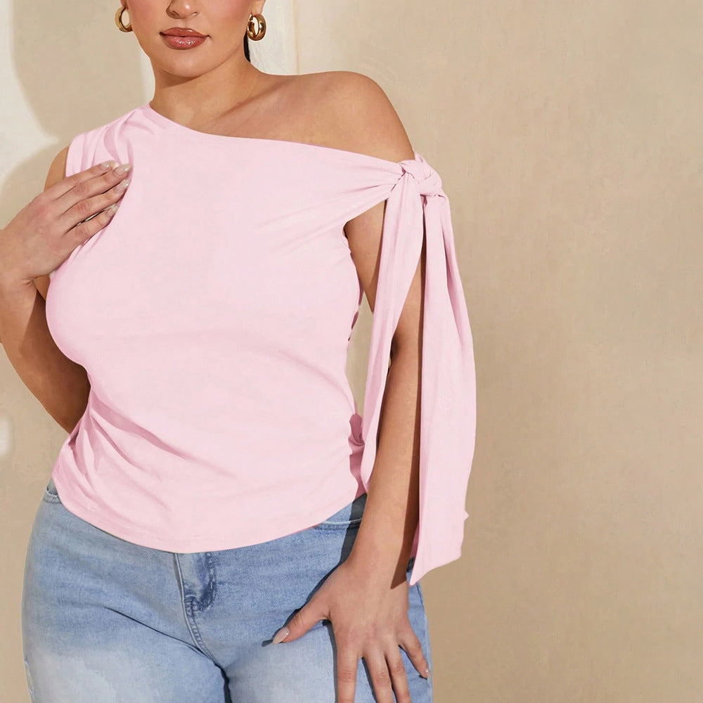 Damen asymmetrisches Top mit bindbarem Design EB