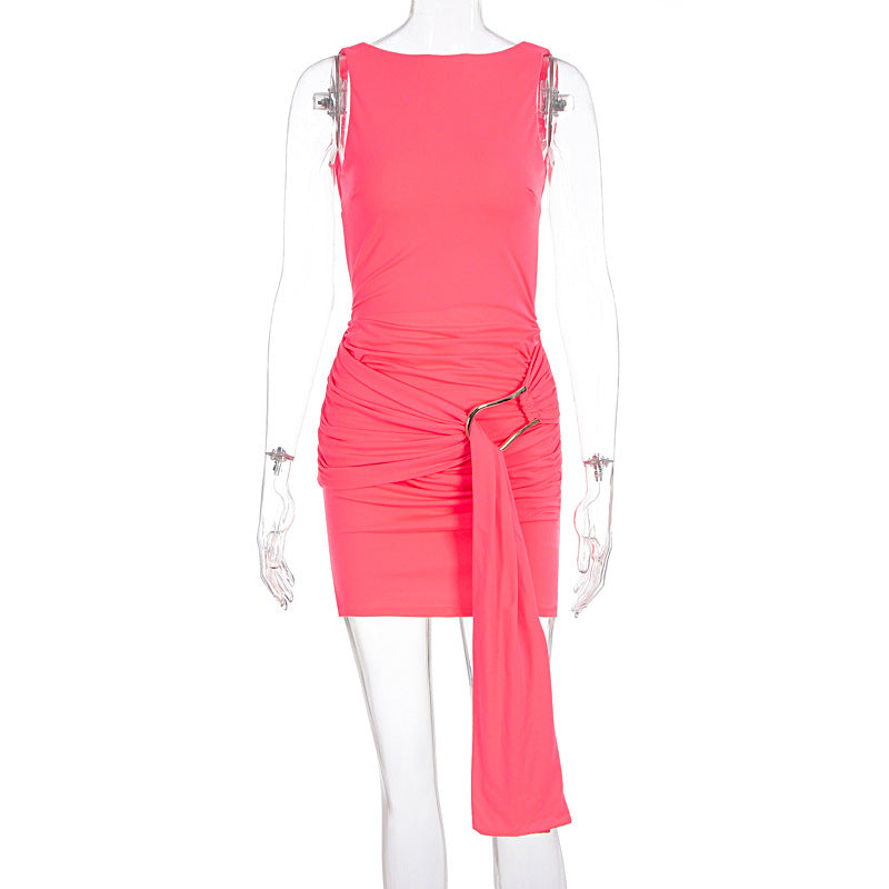 Damen figurbetontes Mini-Kleid mit eleganten Drapierungen und raffiniertem Bund EB
