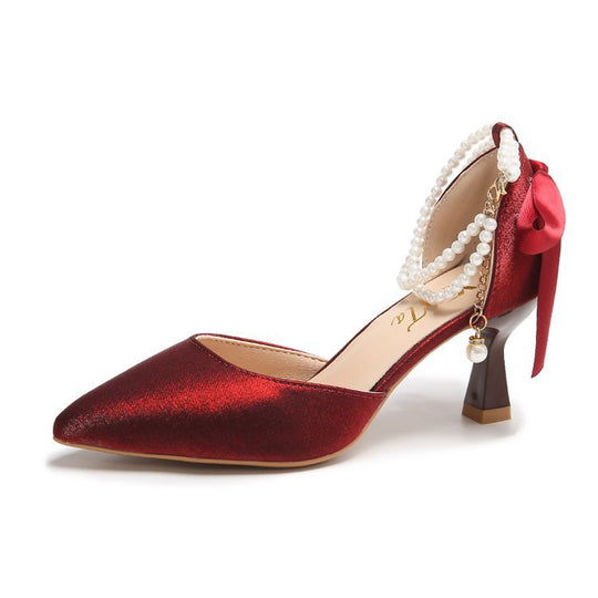Damen elegante Pumps mit funkelndem Perlenakzent EB