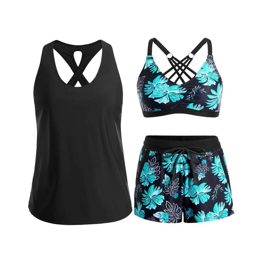 Damen Sport-Badeanzug-Set mit modischem Racerback und Shorts EB