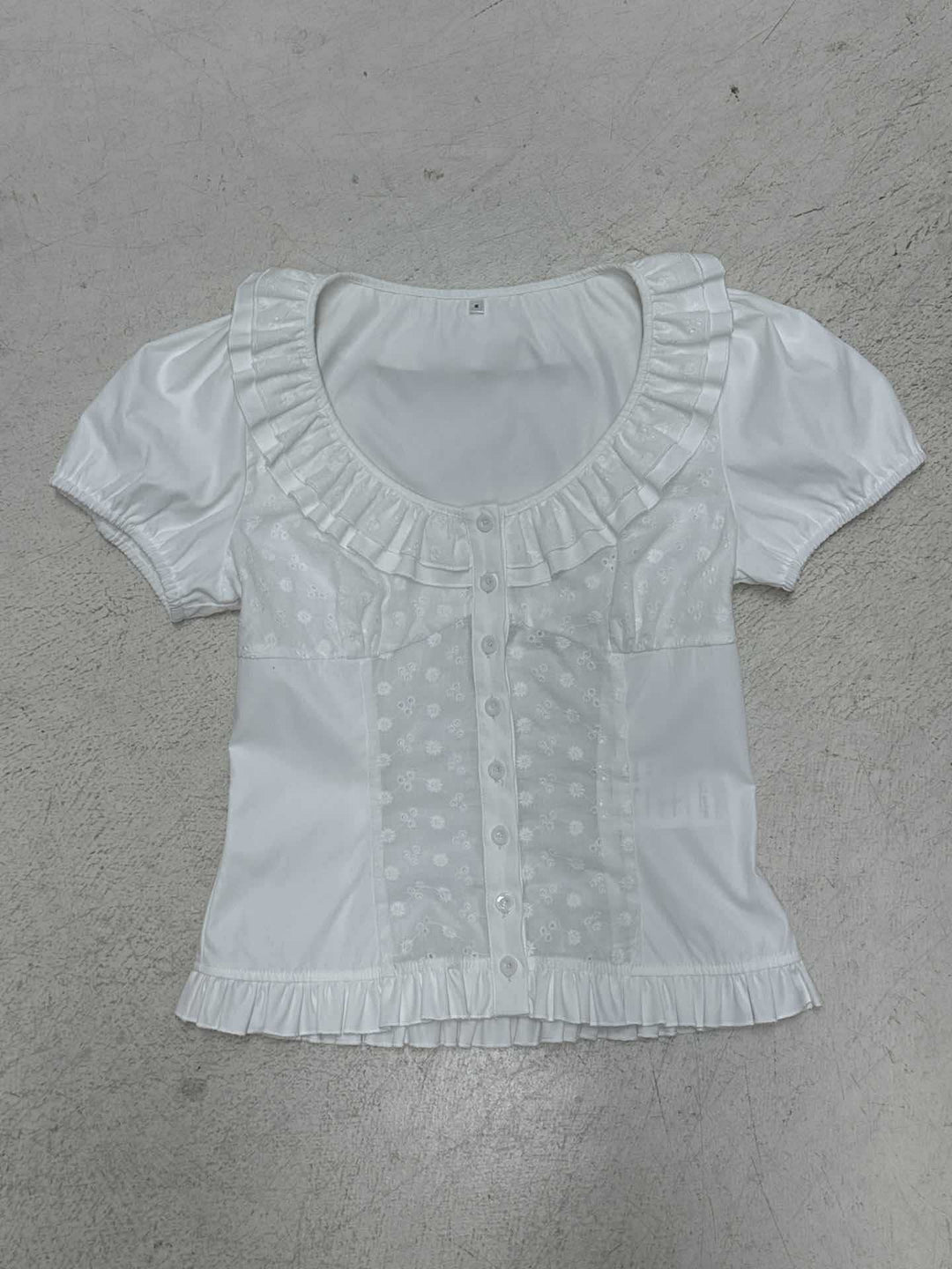 Damen Rüschenshirt mit floralem Design und voluminösen Ärmeln EB