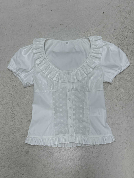 Damen Rüschenshirt mit floralem Design und voluminösen Ärmeln EB