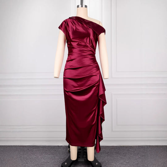 Damen figurbetontes Wickelkleid mit asymmetrischem Rüschen-Saum EB