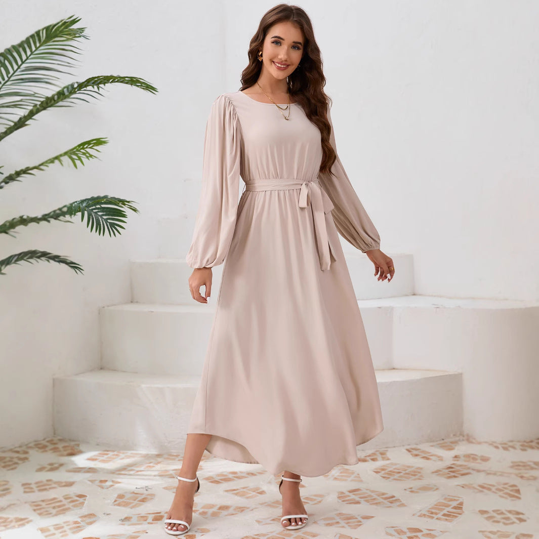 Damen Elegantes Maxikleid mit weitem Schnitt und Ballonärmeln EB
