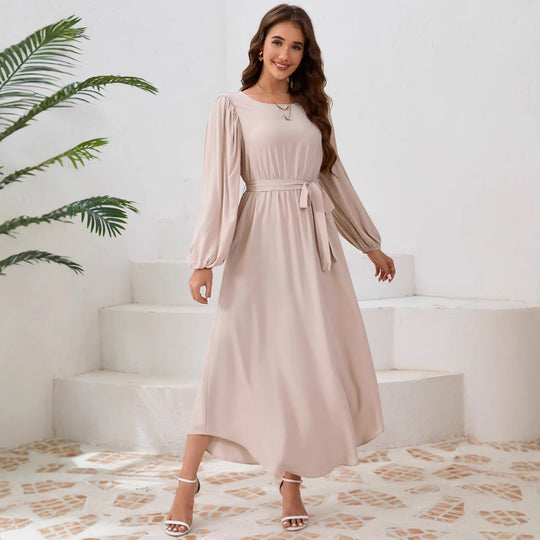 Damen Elegantes Maxikleid mit weitem Schnitt und Ballonärmeln EB