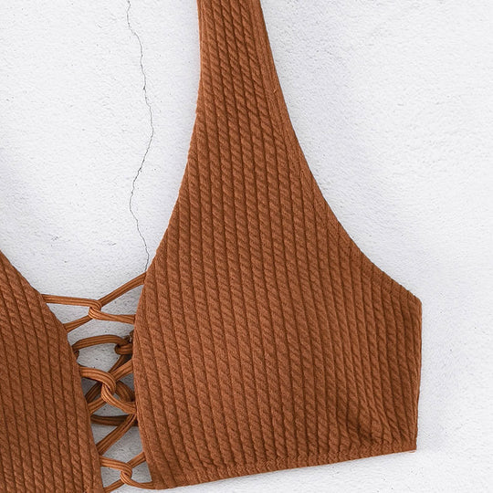 Damen Bikiniset mit raffiniertem Bindedesign und hochgeschnittenem Unterteil EB