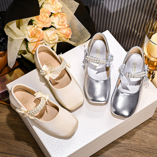 Mädchen Ballerina-Schuhe mit dekorativen Perlen- und Schleifenakzenten EB