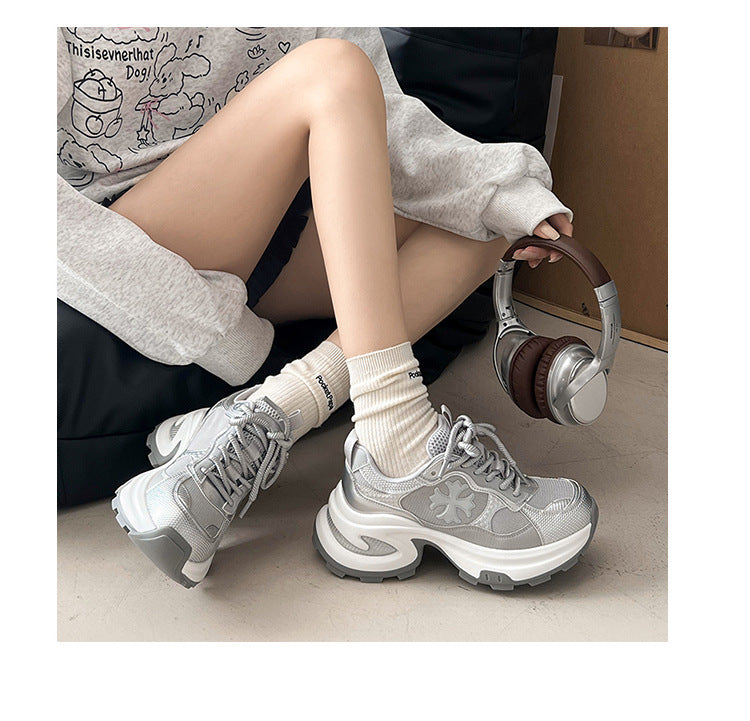 Damen Sportliche Chunky Sneakers mit atmungsaktiver Mesh-Oberfläche EB