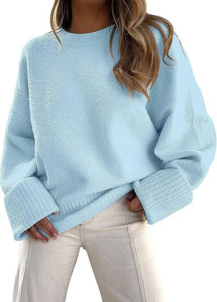 Damen Oversize Bouclé-Strickpullover mit überschnittener Schulter und breiten Bündchen EB