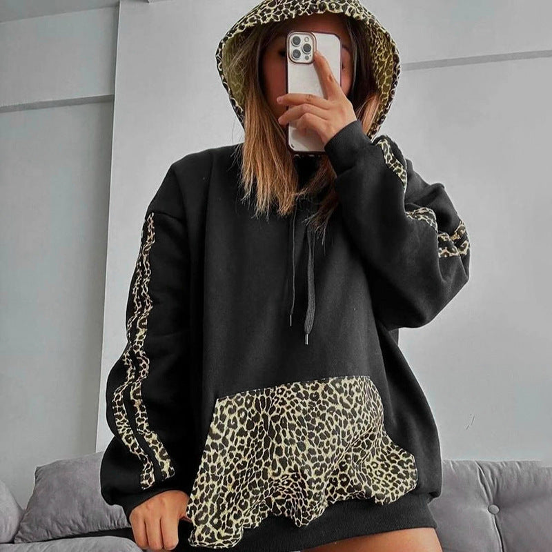 Damen Kapuzenpullover mit einzigartigem Leopardenmotiv und lässigem Schnitt EB