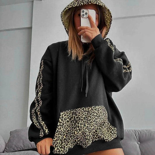 Damen Kapuzenpullover mit einzigartigem Leopardenmotiv und lässigem Schnitt EB