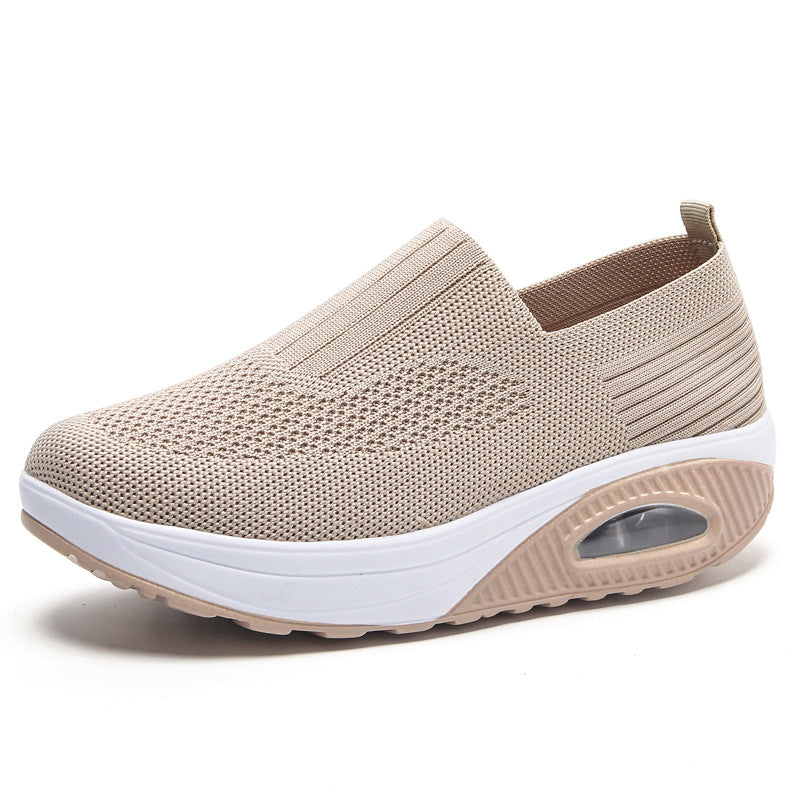 Damen nan gestrickter Slipper mit versteckter Keilsohle und sichtbarer Luftkammer EB