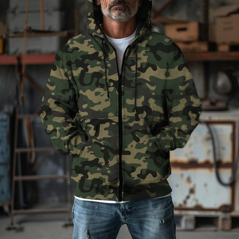 Herren Camouflage-Fleecejacke mit praktischen Taschen und verstellbarem Kordelzug EB