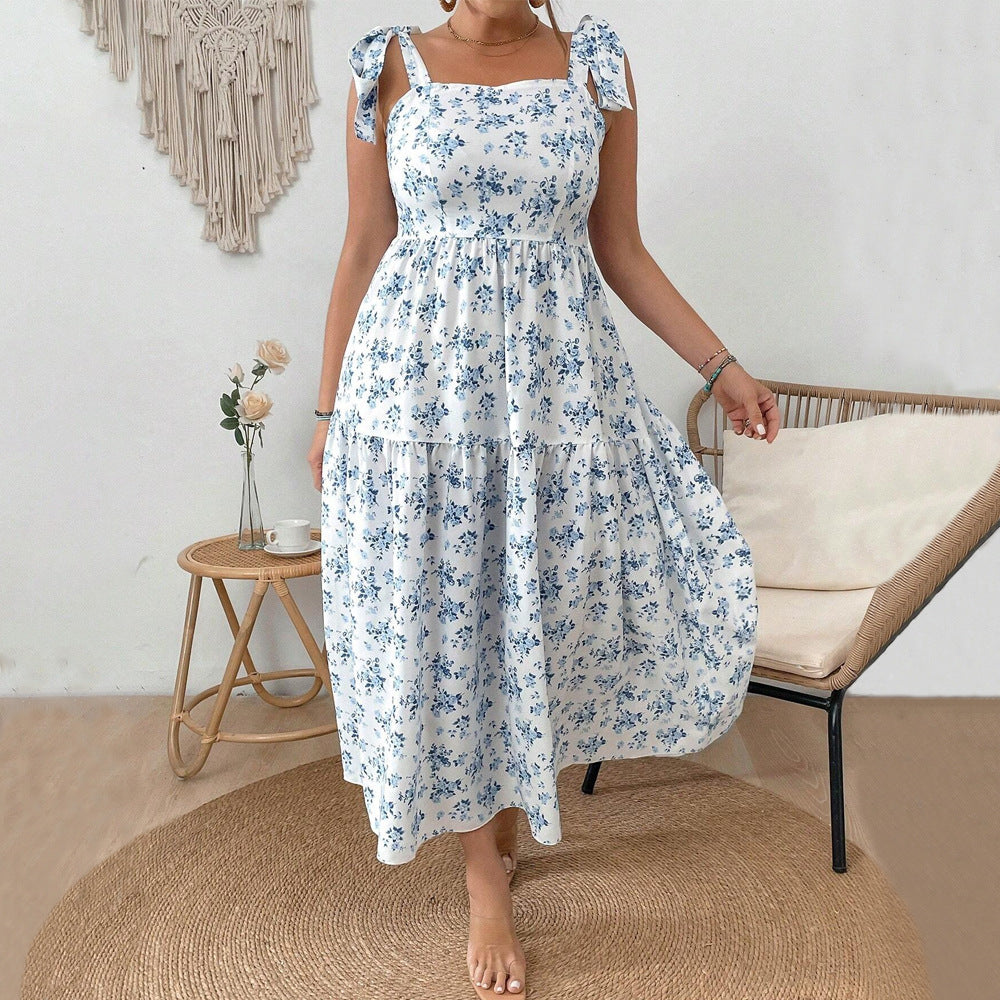 Damen Maxikleid mit floralen Mustern und schmückenden Trägern EB