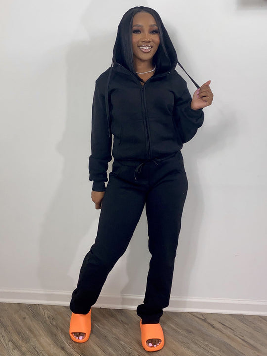 Damen nan Komfort-Zip-Hoodie mit taillenhoher Bootcut-Jogginghose Set EB