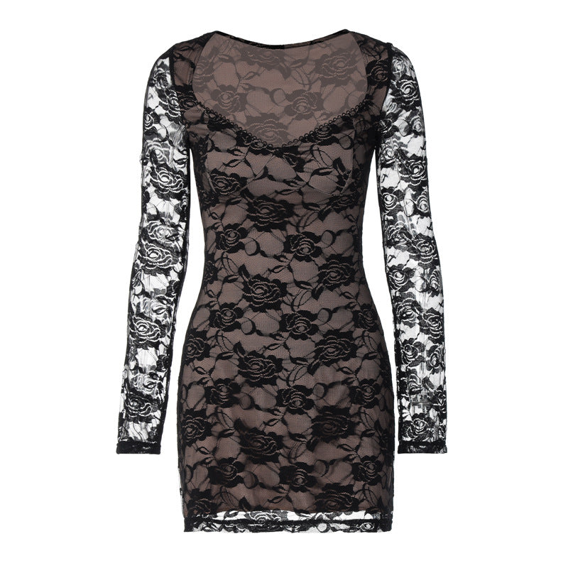 Damen Spitzenkleid mit langem Arm EB