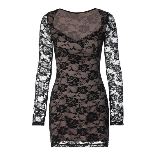 Damen Spitzenkleid mit langem Arm EB