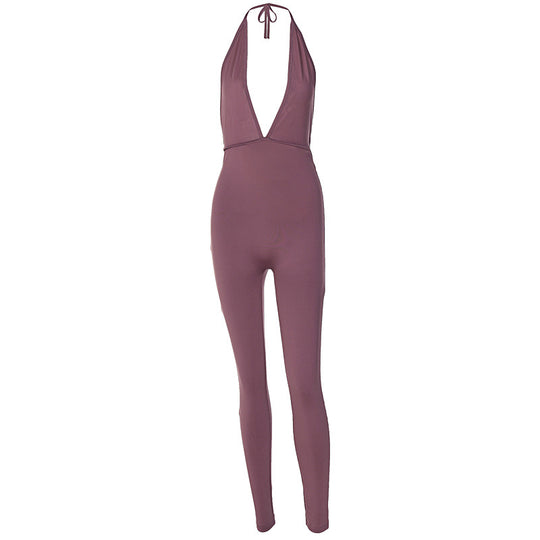 Damen eleganter Jersey-Einteiler mit tiefem Ausschnitt und Bindebändern EB