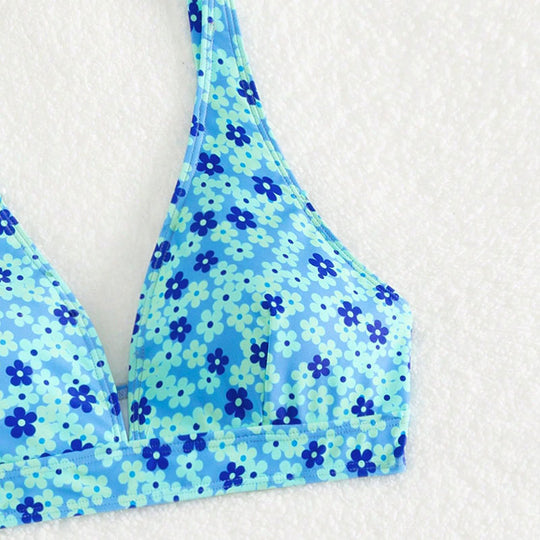 Damen Zweiteiliges Bikini-Set mit floralem Design und hoch geschnittenem Slip EB
