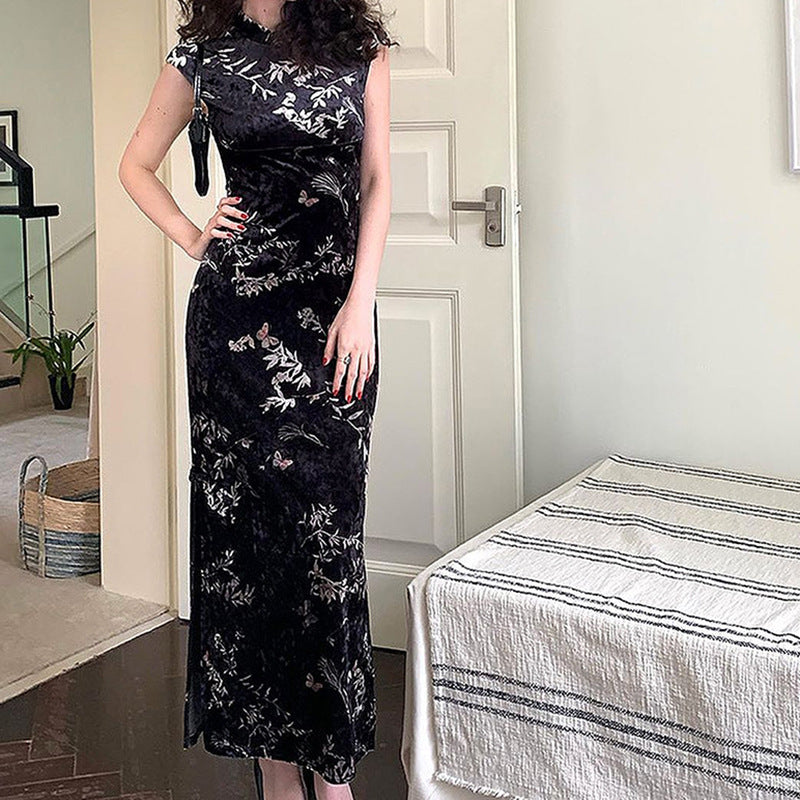 Damen Elegantes Maxikleid mit floralem Druck und Stehkragen EB