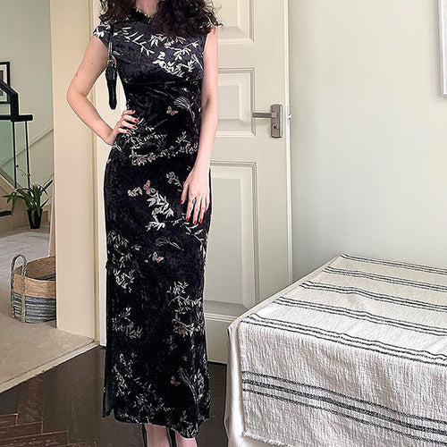 Damen Elegantes Maxikleid mit floralem Druck und Stehkragen EB