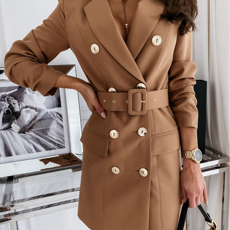 Damen doppelt knopf-beschichtetes Gürtel Mini Blazer Kleid EB