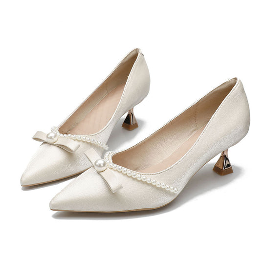 Damen elegante Pumps mit Perlenapplikation und raffinierter Schleife EB