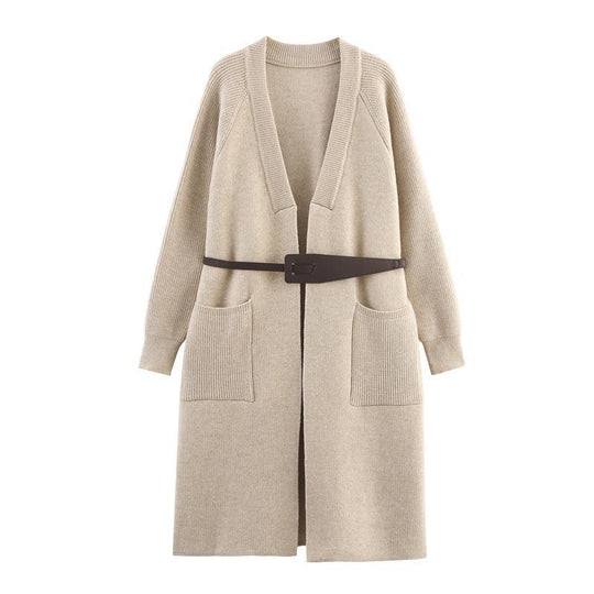 Damen Strickmantel mit eleganter Taillierung und praktischen Taschen EB
