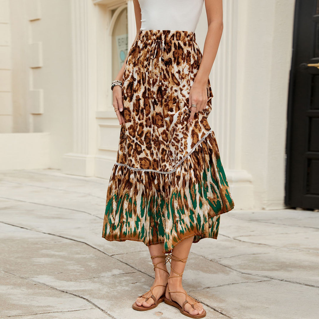 Damen Maxi-Rock mit animalischem Print und raffinierter Volant EB