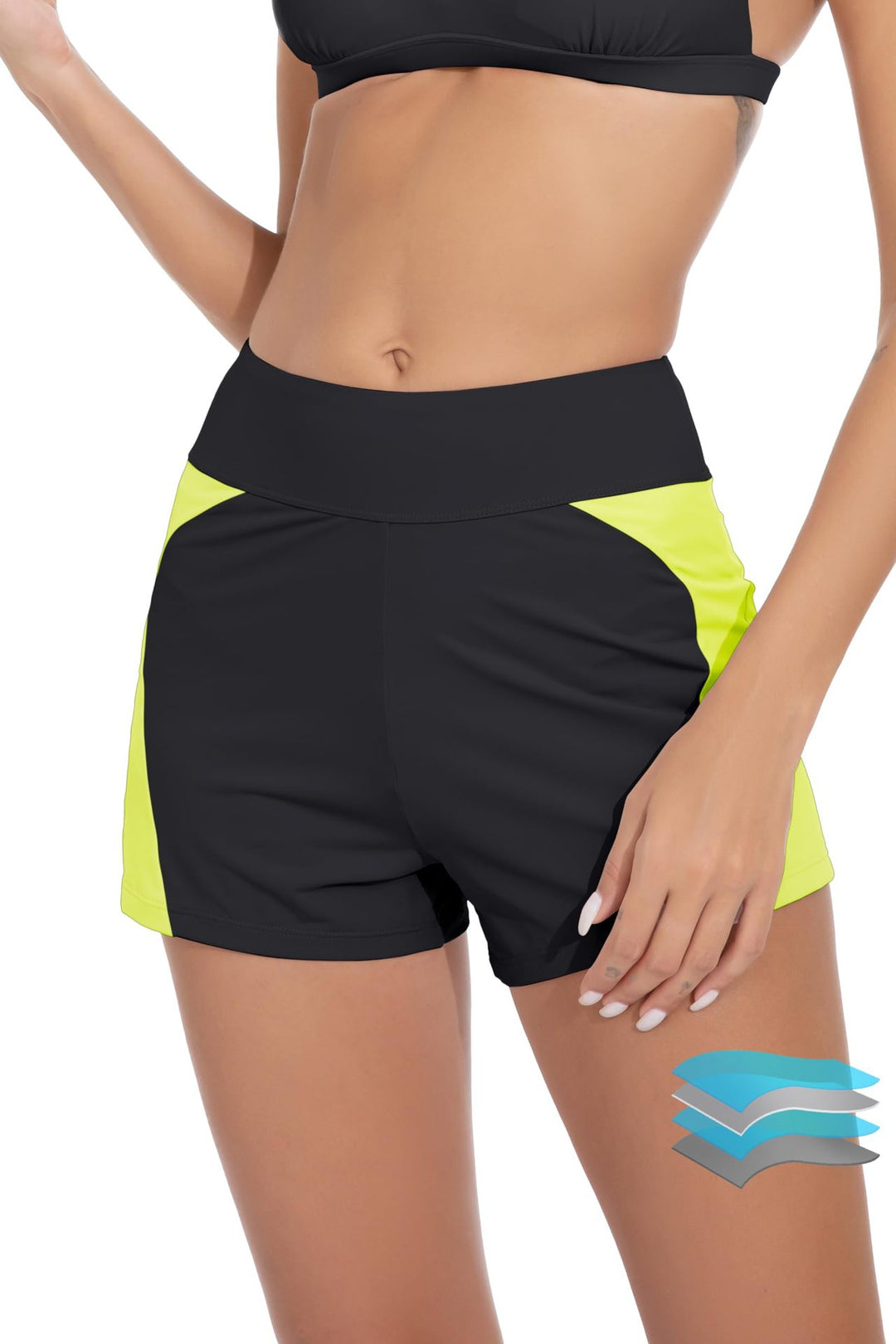 Damen Hochgeschnittene Sport-Badeshorts mit elastischem Bund EB