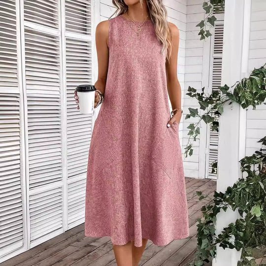 Damen lässiges Sommerkleid mit Taschen und bequemem Schnitt EB