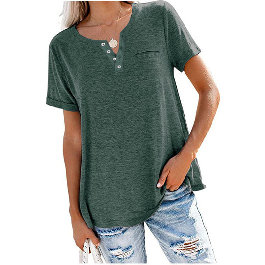 Damen hochwertiges T-Shirt mit Knopfdetail und lockerem Schnitt EB